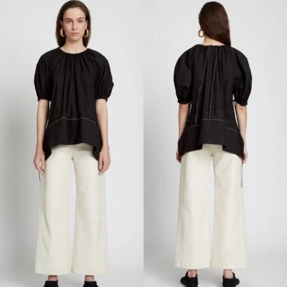 Proenza Schouler Tops - NEW Proenza Scouler Black Puff Sleeve Poplin Top Contrast Stitching Minimalist 4